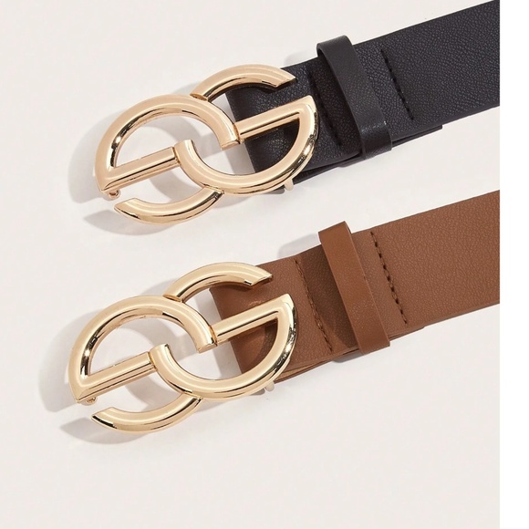 Classic Vegan Leather Gold Tone Buckle Belt Set main image 4